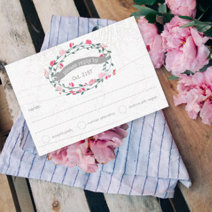 Watercolor Rustic Floral Garland Folk Art Wedding RSVP Card