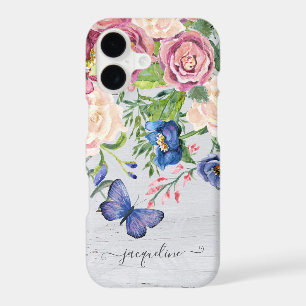 Watercolor Rustic Floral w Wood Butterfly Script