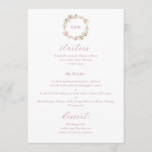 Watercolor Rustic Flowers Blush Pink Menu
