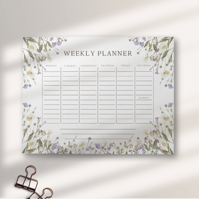 Watercolor rustic flowers weekly planner notepad (Creator Uploaded)