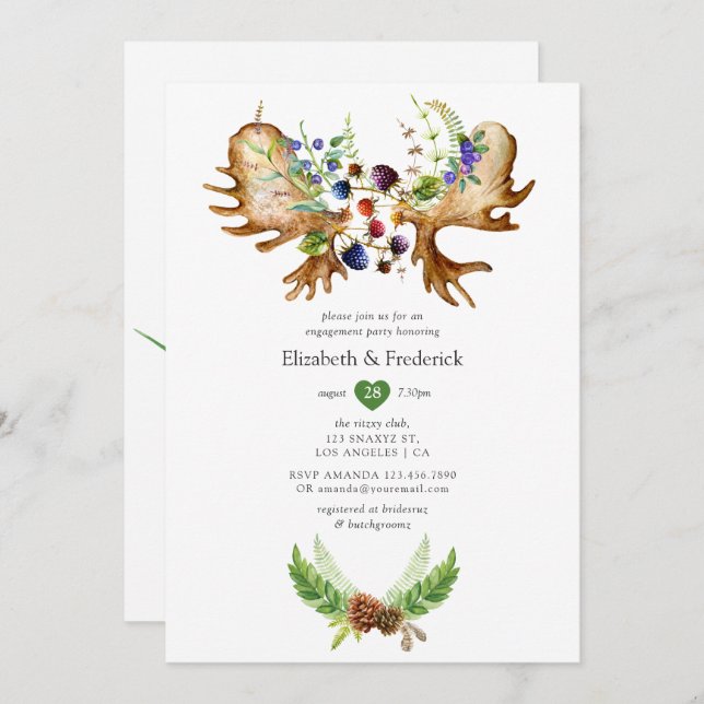 Watercolor Rustic Forest Engagement Party Invitation (Front/Back)