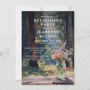 Watercolor Rustic Forest Floral Retirement Party Invitation