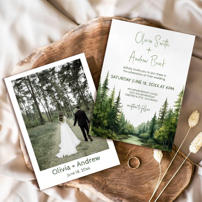 Watercolor Rustic Forest Mountain Nature Wedding Invitation (Creator Uploaded)