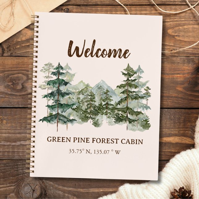 Watercolor Rustic Forest  Rental Cabin Guest Book (In situ)