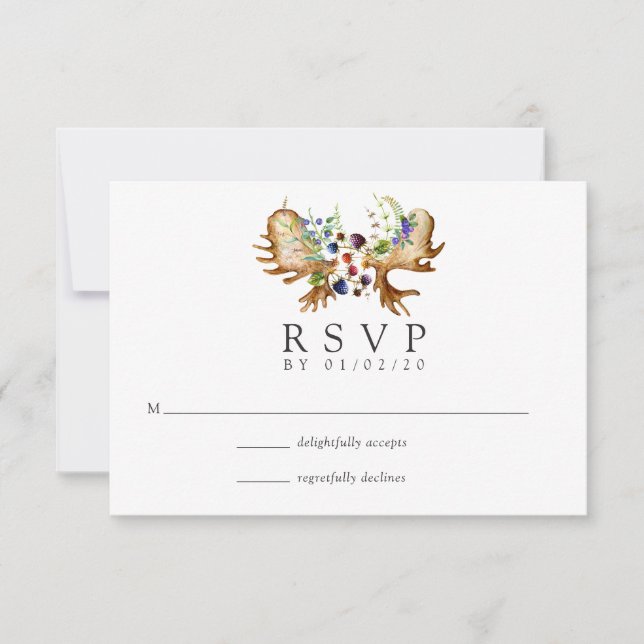 Watercolor Rustic Forest Wedding RSVP Card (Front)