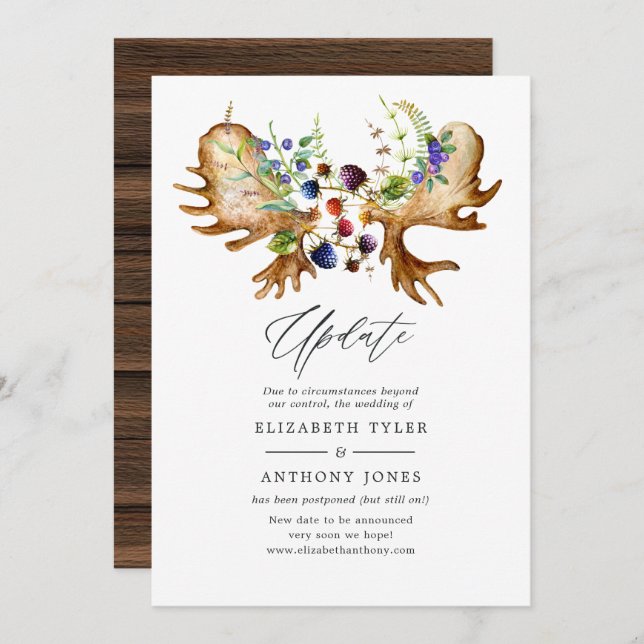 Watercolor Rustic Forest Wedding Update Invitation (Front/Back)