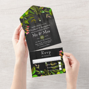 Watercolor Rustic Garden Backyard Barn Wedding All In One Invitation