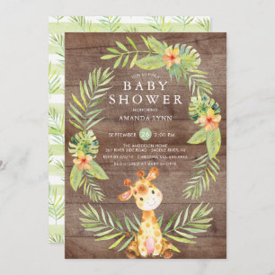 Watercolor Rustic Giraffe Baby Shower Invitation