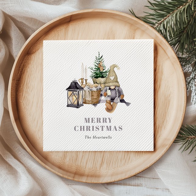 Watercolor Rustic Gnome Holiday Napkin (Creator Uploaded)
