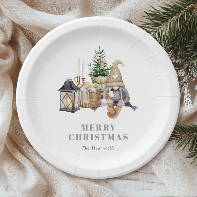 Watercolor Rustic Gnome Holiday Paper Plate (Creator Uploaded)