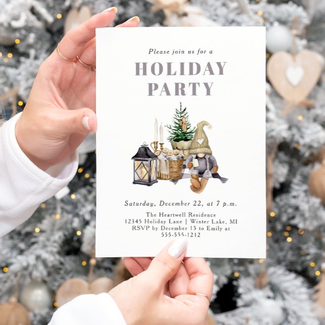 Watercolor Rustic Gnome Holiday Party Invitation (Creator Uploaded)