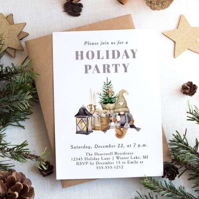 Watercolor Rustic Gnome Holiday Party Invitation (Creator Uploaded)