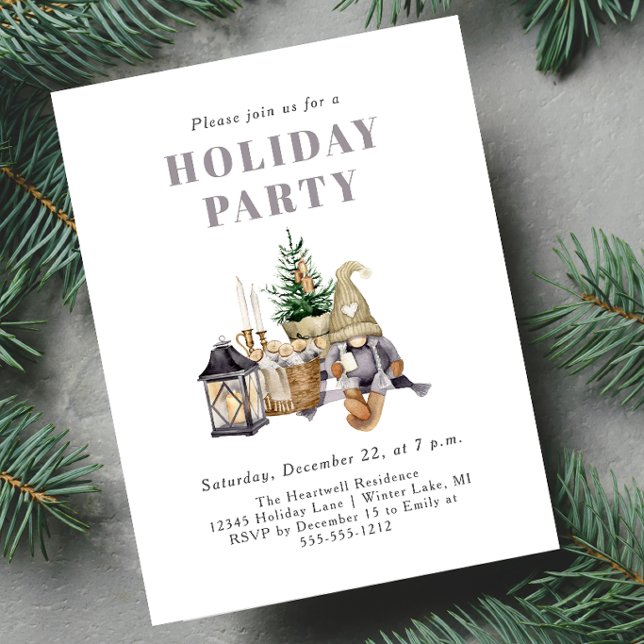 Watercolor Rustic Gnome Holiday Party Invitation (Creator Uploaded)