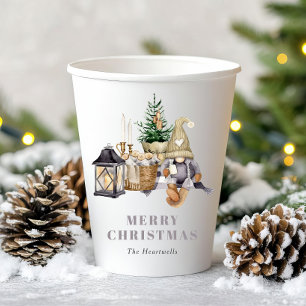 Watercolor Rustic Gnome Holiday Party Paper Cups