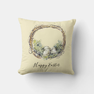 Watercolor Rustic Grapevine & Egg Nest  Cushion