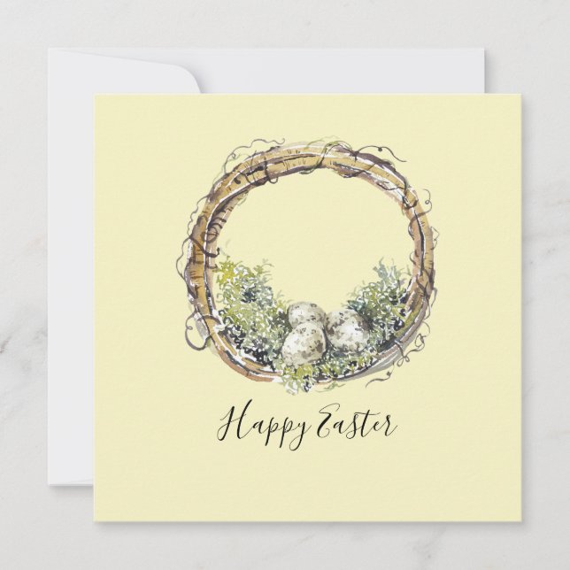 Watercolor Rustic Grapevine & Egg Nest Easter Card (Front)