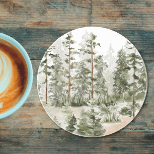 Watercolor Rustic Green Forest Coaster