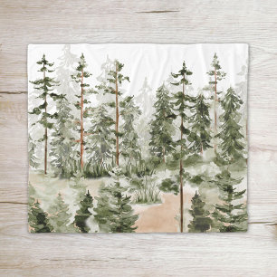 Watercolor Rustic Green Forest Fleece Blanket