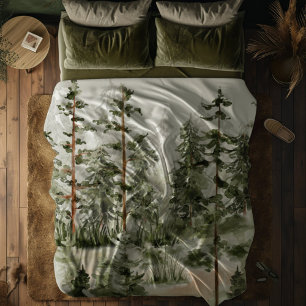 Watercolor Rustic Green Forest Fleece Blanket