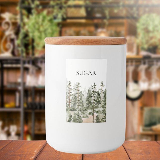 Watercolor Rustic Green Forest Food Label (In situ)