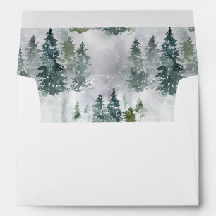 Watercolor Rustic Green Pine Trees Forest Wedding Envelope