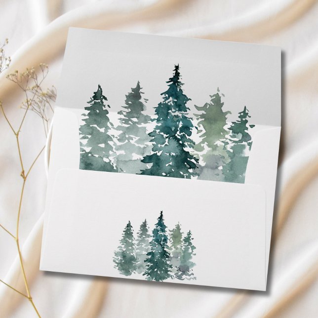 Watercolor Rustic Green Pine Trees Forest Wedding Envelope (Watercolor Rustic Green Pine Trees Forest Wedding Envelope)