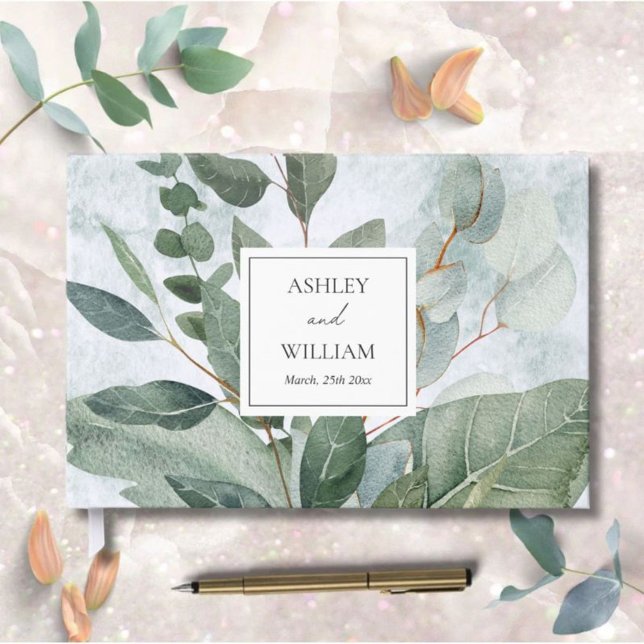 Watercolor Rustic Greenery Sage Wedding Guestbook (In situ)