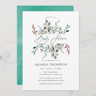 Watercolor Rustic Greenery Winter Baby Shower Invitation
