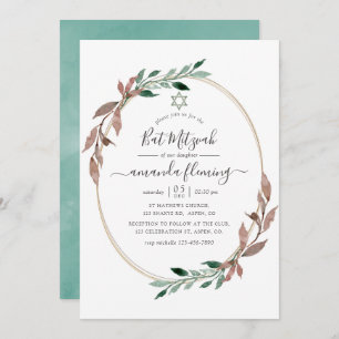 Watercolor Rustic Greenery Winter Bat Mitzvah Invitation