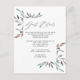 Watercolor Rustic Greenery Winter Guest Details Enclosure Card