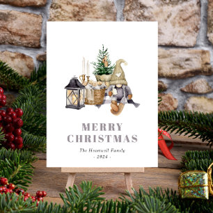 Watercolor Rustic Hygge Gnome Holiday Postcard