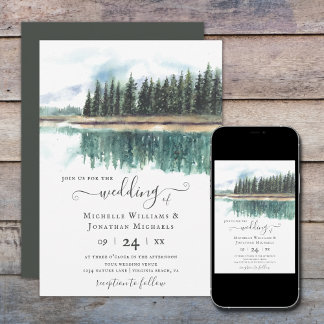 Watercolor Rustic Lake | Mountain Lake Wedding Invitation