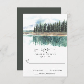 Watercolor Rustic Lake | Mountain Lake Wedding RSVP Card