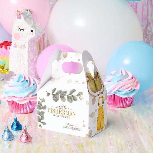 Watercolor Rustic Little Fisherman Baby Shower Favour Box (Creator Uploaded)