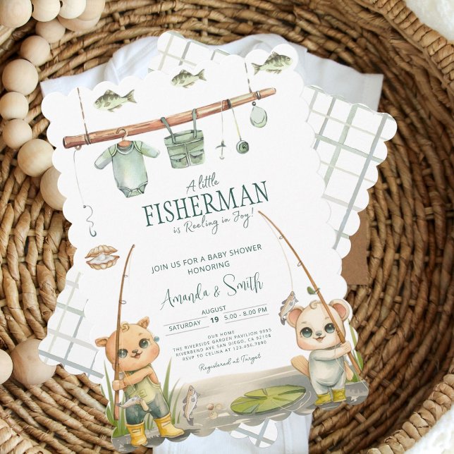 Watercolor Rustic Little Fisherman Baby Shower Invitation (Creator Uploaded)