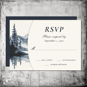 Watercolor Rustic Mountain Lake Forest Wedding RSVP Card