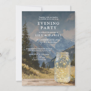 Watercolor Rustic Mountain Mason Jar Evening Party Invitation