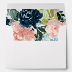  Watercolor Rustic Navy Blush Gold Floral Wedding Envelope