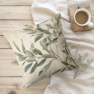 Watercolor Rustic Olive Branches Cushion