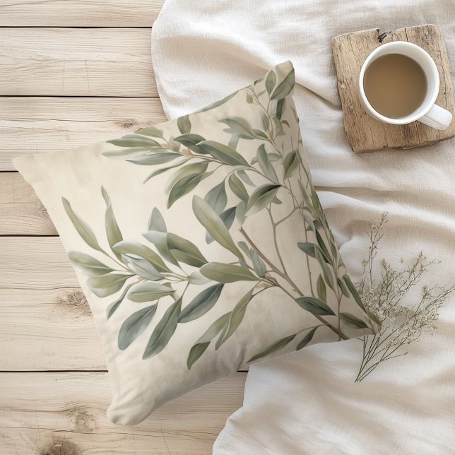 Watercolor Rustic Olive Branches Cushion (Creator Uploaded)