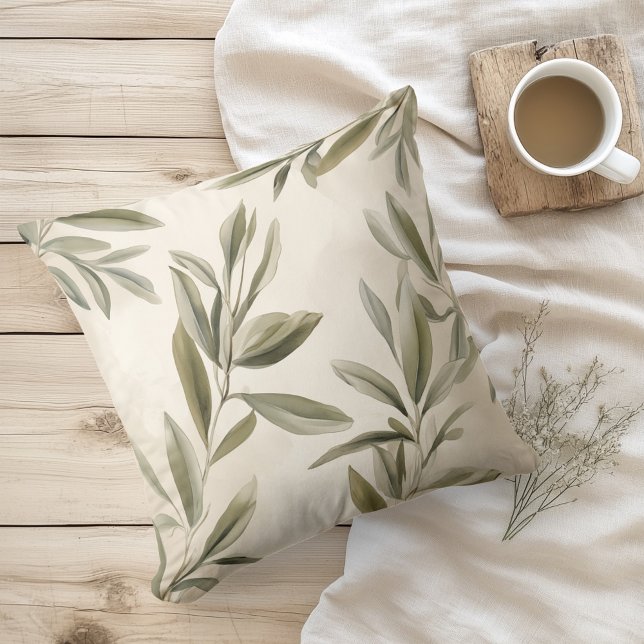 Watercolor Rustic Olive Branches Cushion (Creator Uploaded)