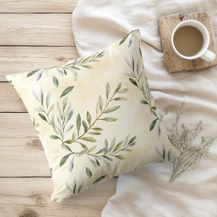 Watercolor Rustic Olive Branches Cushion