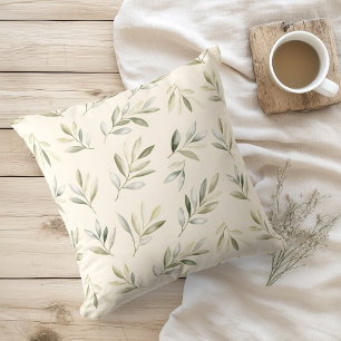 Watercolor Rustic Olive Branches Cushion