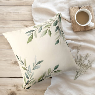 Watercolor Rustic Olive Branches Cushion