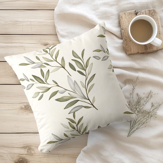 Watercolor Rustic Olive Branches Cushion (Creator Uploaded)