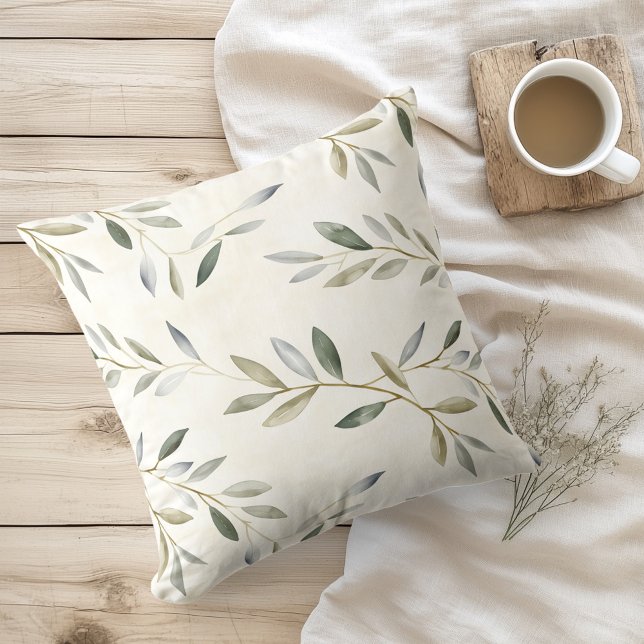 Watercolor Rustic Olive Branches Cushion (Creator Uploaded)