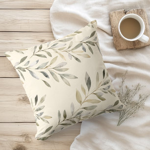 Watercolor Rustic Olive Branches Cushion