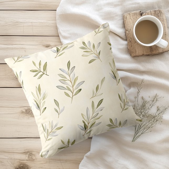 Watercolor Rustic Olive Branches Cushion (Creator Uploaded)