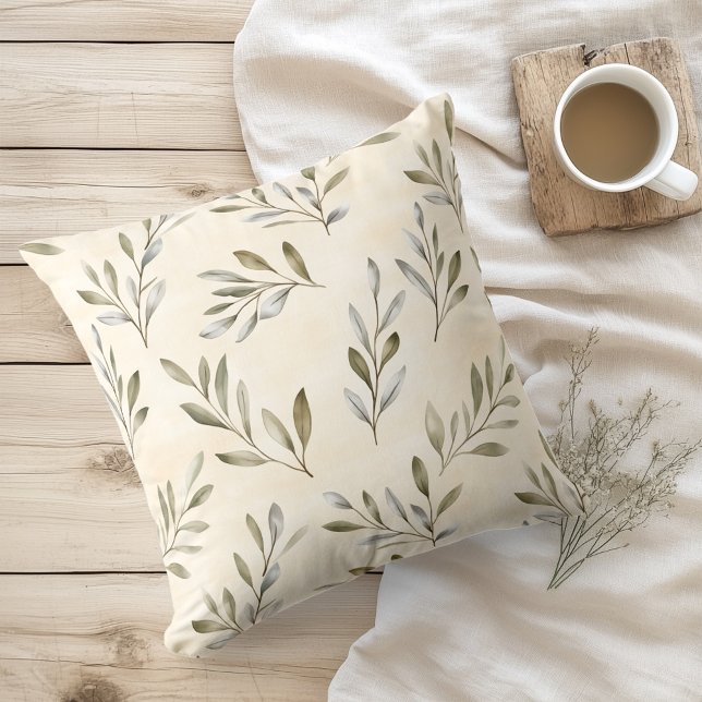 Watercolor Rustic Olive Branches Cushion (Creator Uploaded)