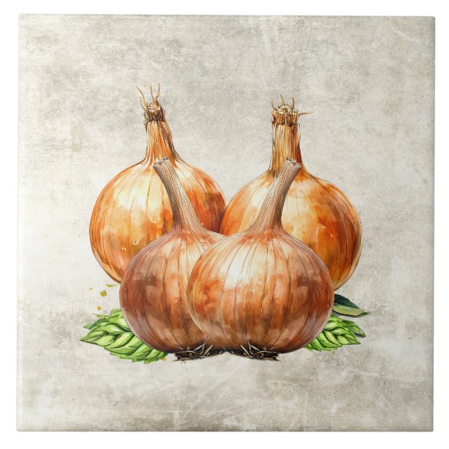 Watercolor Rustic Onion Faux Texture  Tile (Front)